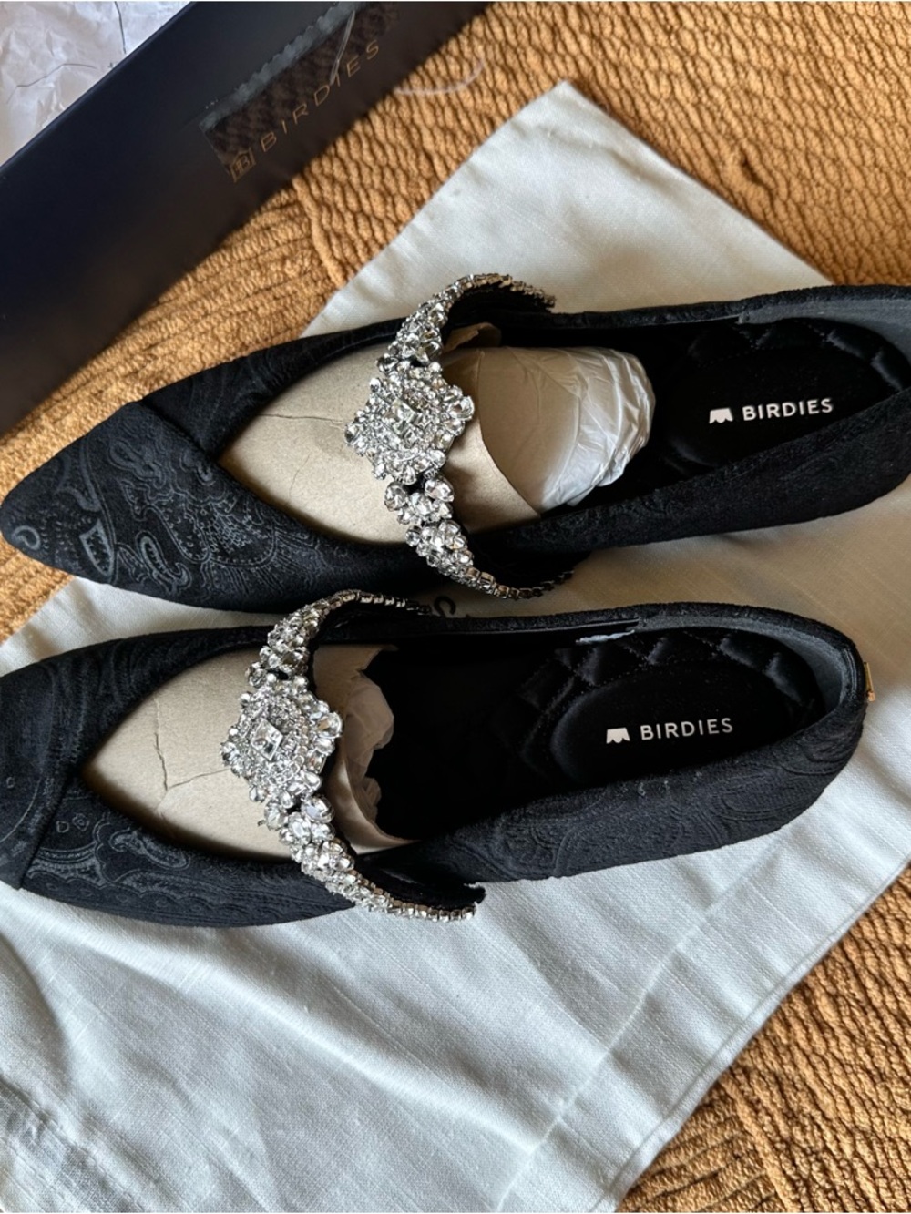 Birdies Goldfinch Crystal Strap Flats Black Velvet Mary Jane 8.5 #214